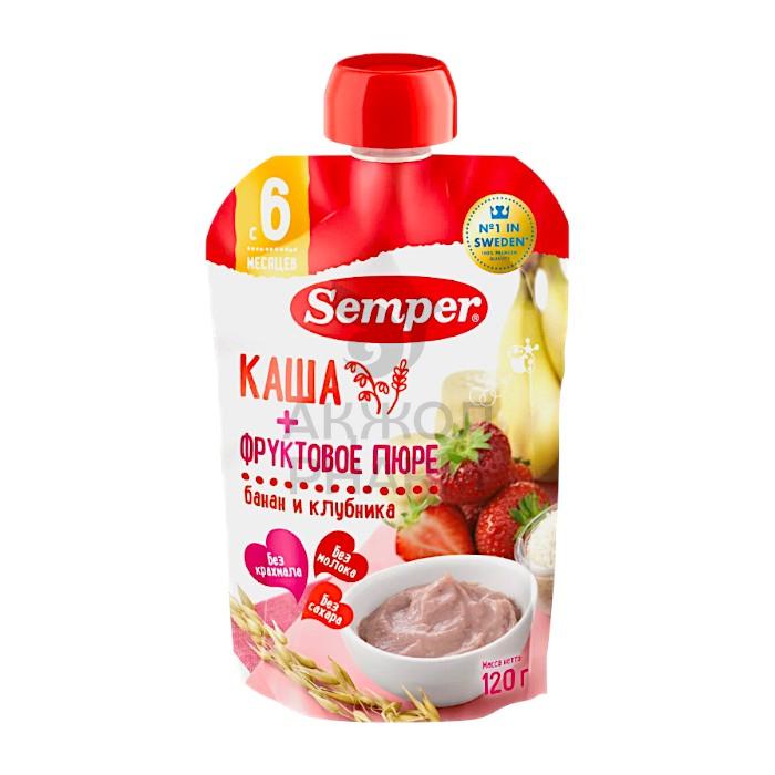 КАША+ФРУКТОВОЕ ПЮРЕ SEMPER БАНАН КЛУБНИКА 6+ 120Г - фото 1
