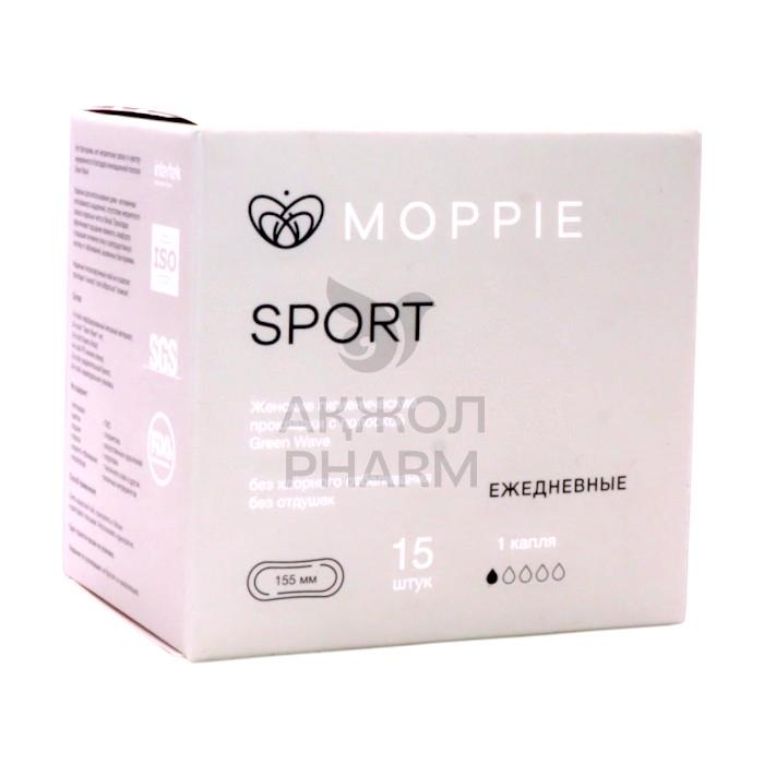 ПРОКЛАДКИ ЕЖЕДНЕВНЫЕ MOPPIE SPORT С ПОЛОСКОЙ GREEN WAVE 15ШТ - купить в интернет-аптеке Ақ Жол Pharm