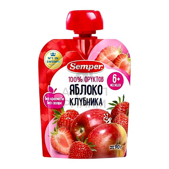 ПЮРЕ SEMPER ЯБЛОКО КЛУБНИКА 6+ 90Г - фото 1