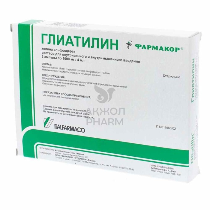 ГЛИАТИЛИН АМП 1000МГ 4МЛ №3/ИТАЛФАРМАКО С.П.А. - фото 1