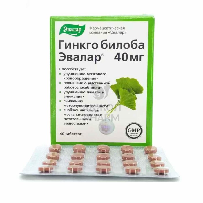 ГИНКГО БИЛОБА ТАБЛ 40МГ №40/ЭВАЛАР ЗАО - фото 1